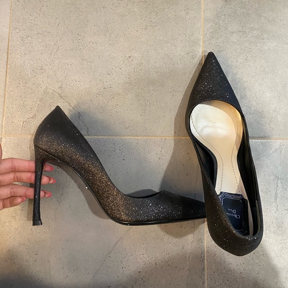 Christian Dior black glittery high heels pumps pointy toes classic dior heels - Picture 4 of 10